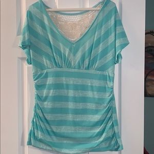 Mint striped lace back top